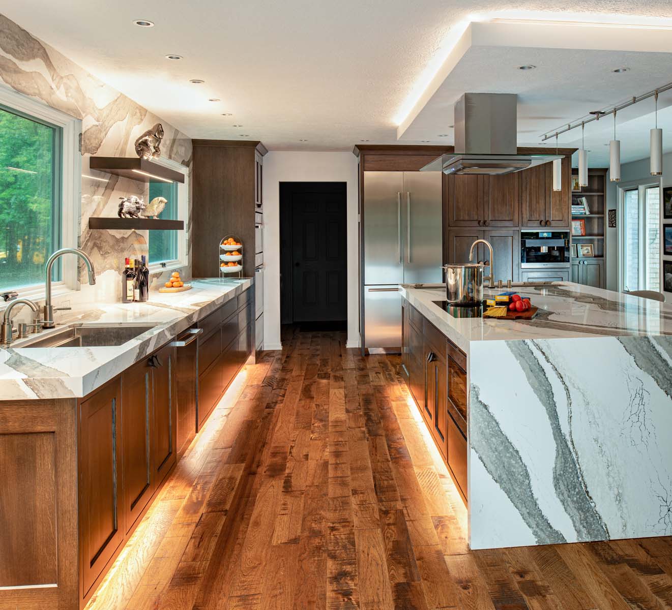 custom kitchen with floor lights